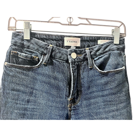 Frame Le Crop Mini Boot Cut Dark Blue Denim Jeans Size 24 Med Rise Fray Hem - Picture 2 of 5